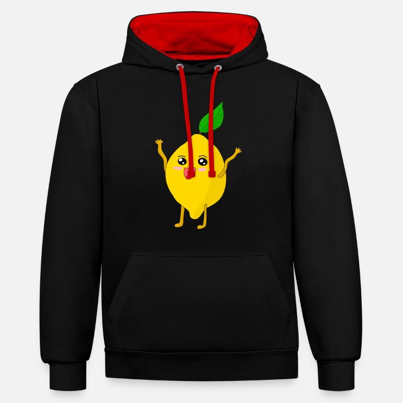Drôle de citron heureux - Sweat à capuche contrasté - noir/rouge