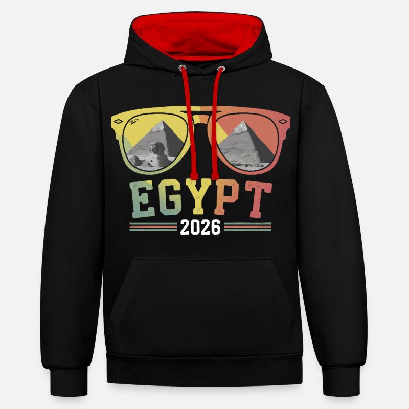 Vacances en Égypte 2026 Pyramides - Sweat à capuche contrasté - noir/rouge