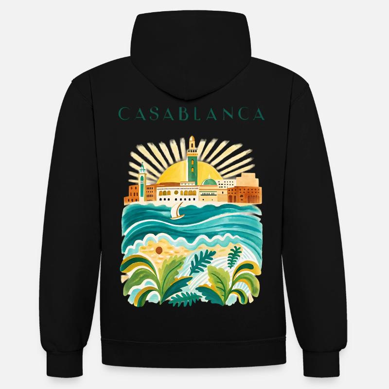 Illustration de l’Idylle côtier de Casablanca - Sweat à capuche contrasté - noir/rouge