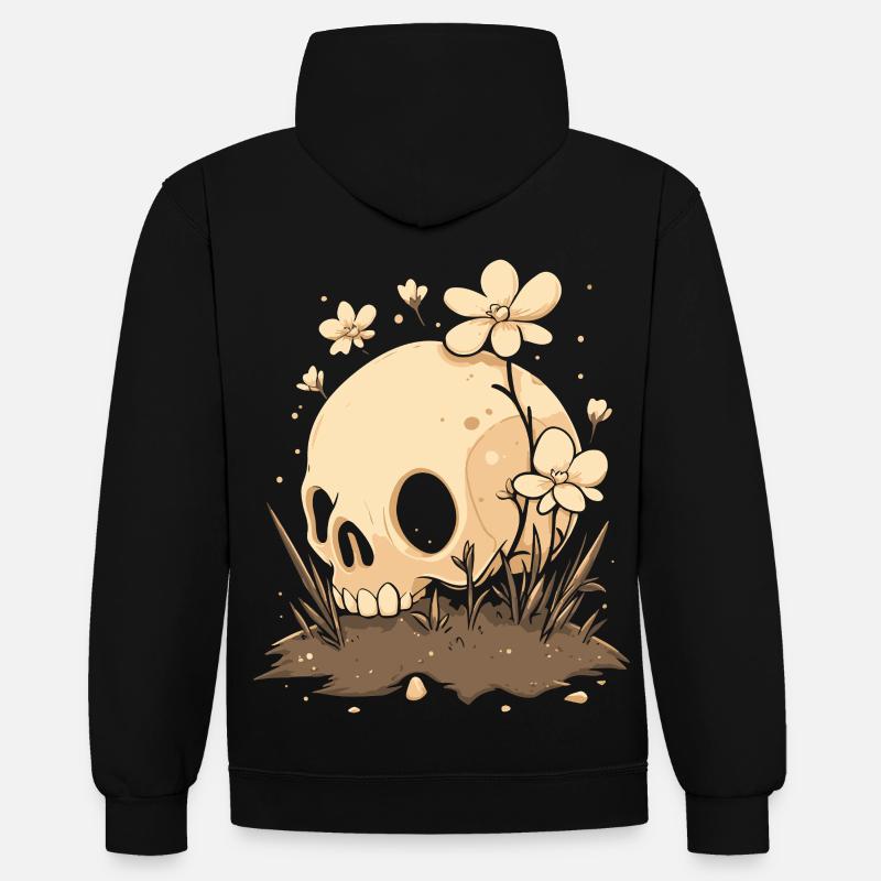 Mignon crâne avec prairie fleurie - Sweat à capuche contrasté - noir/rouge