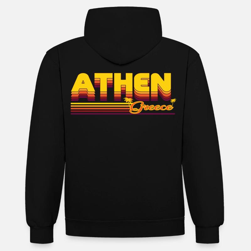 Athènes : Design rétro estival - Sweat à capuche contrasté - noir/rouge