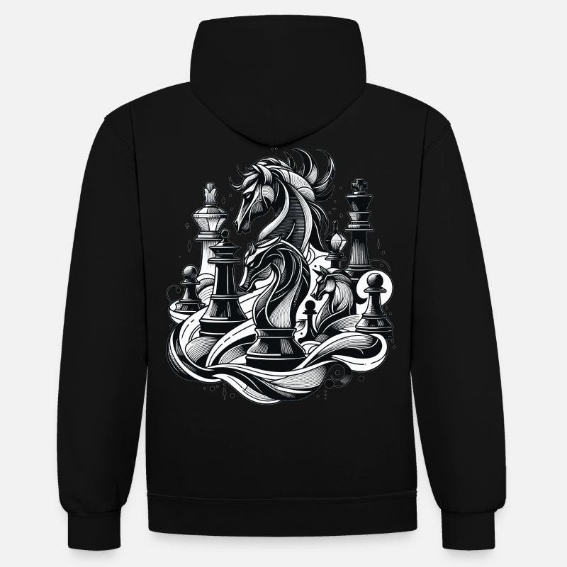 Echecs Elégants Stratégie Echecs - Sweat à capuche contrasté - noir/rouge
