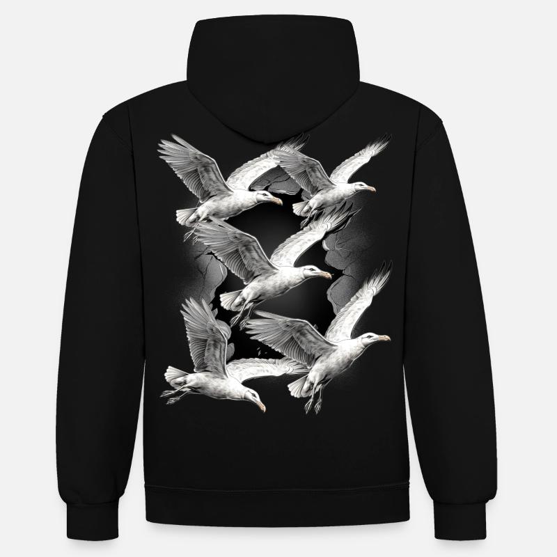 Möwen Möwe Maritim Seevögel - Kontrast-Hoodie - Schwarz/Rot