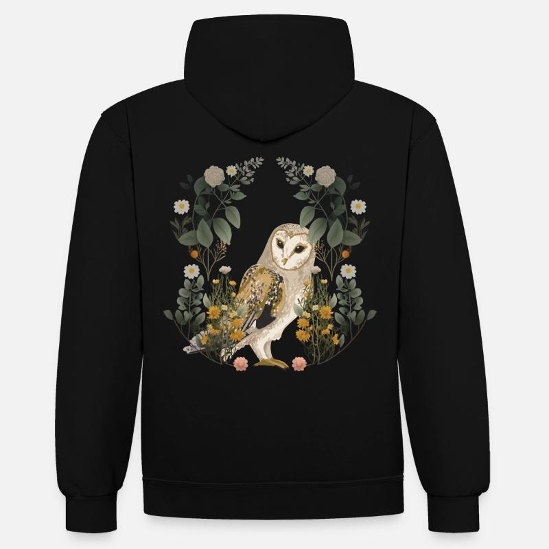 Hiboux Hibou Fleurs Printemps - Sweat à capuche contrasté - noir/rouge