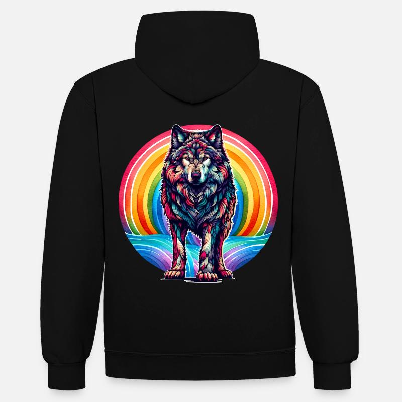 Loup arc-en-ciel loups - Sweat à capuche contrasté - noir/rouge