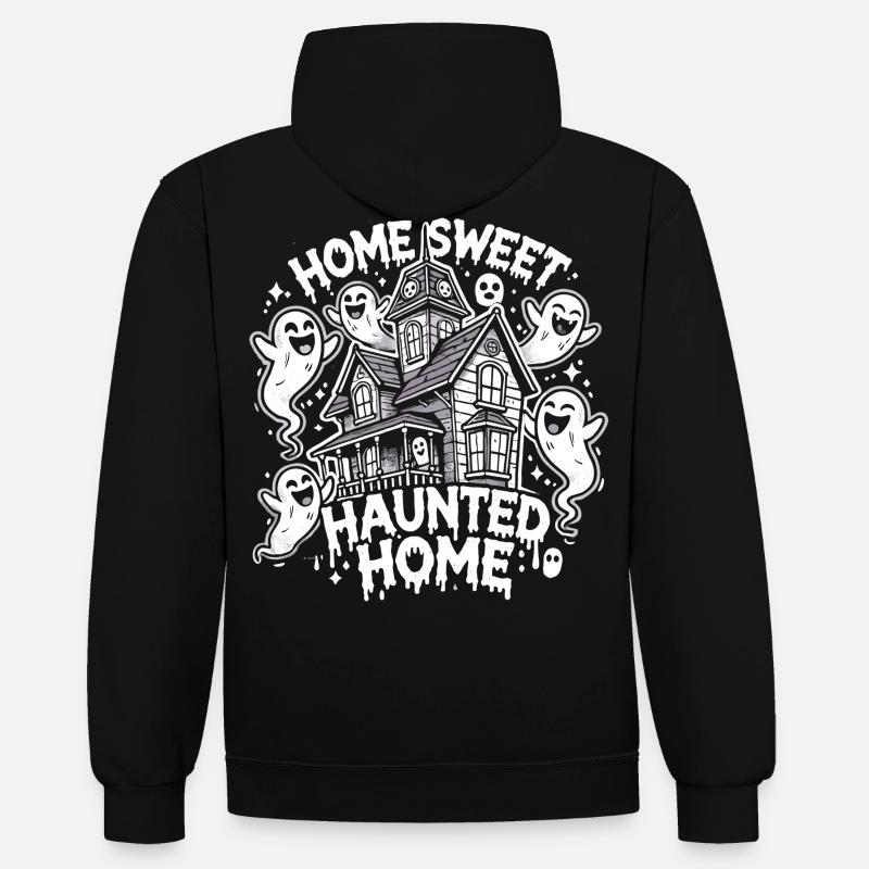 Maison hantée effrayante d’Halloween - Sweat à capuche contrasté - noir/rouge