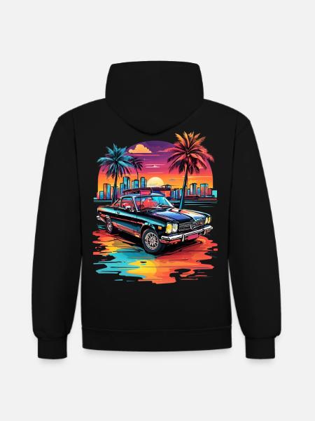 Retro Car Cruiser at Sunset - Contrast hoodie - black/red
