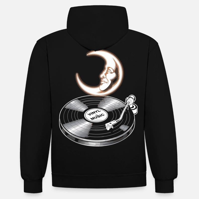 Musique vinyle avec lune - Sweat à capuche contrasté - noir/rouge