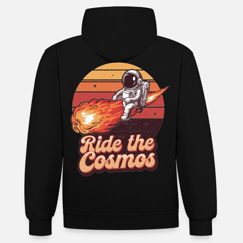Astronaute sur météorite - Sweat à capuche contrasté - noir/rouge