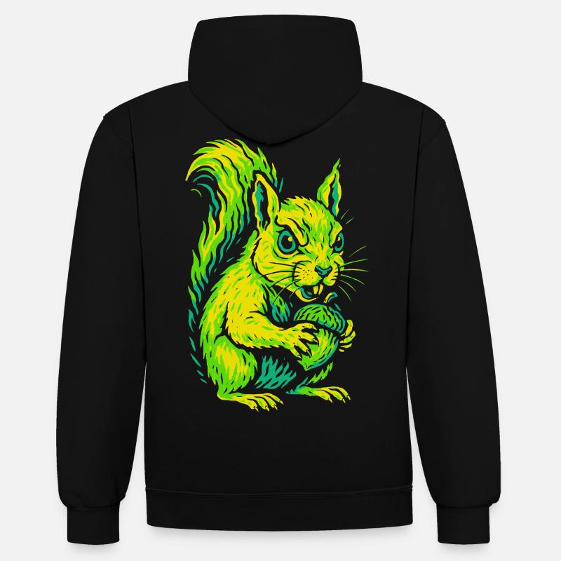 Wütendes Neon-Eichhörnchen mit Nuss - Kontrast-Hoodie - Schwarz/Rot