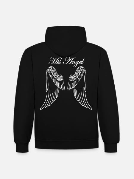 Partnerlook Engel Frau - Kontrast-Hoodie - Schwarz/Rot