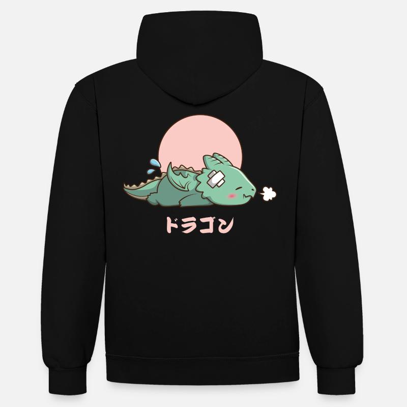 Dragon endormi kawaii - Sweat à capuche contrasté - noir/rouge