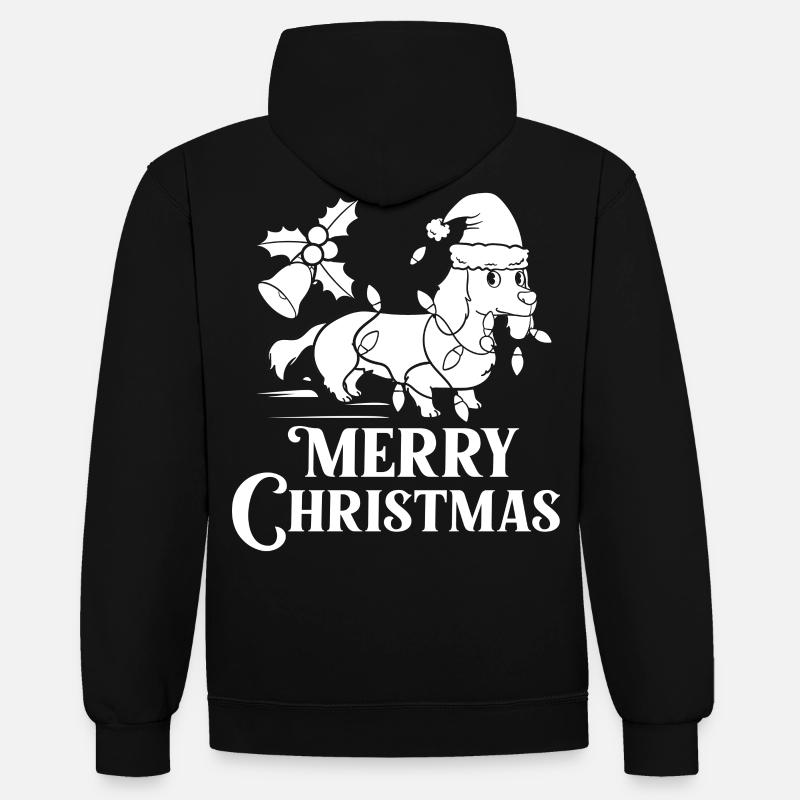 Doxie Teckel Teckel Chien Noël - Sweat à capuche contrasté - noir/rouge