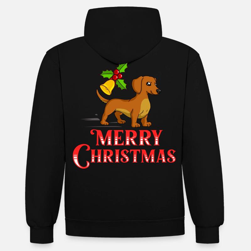 Doxie Teckel Teckel Chien Noël - Sweat à capuche contrasté - noir/rouge
