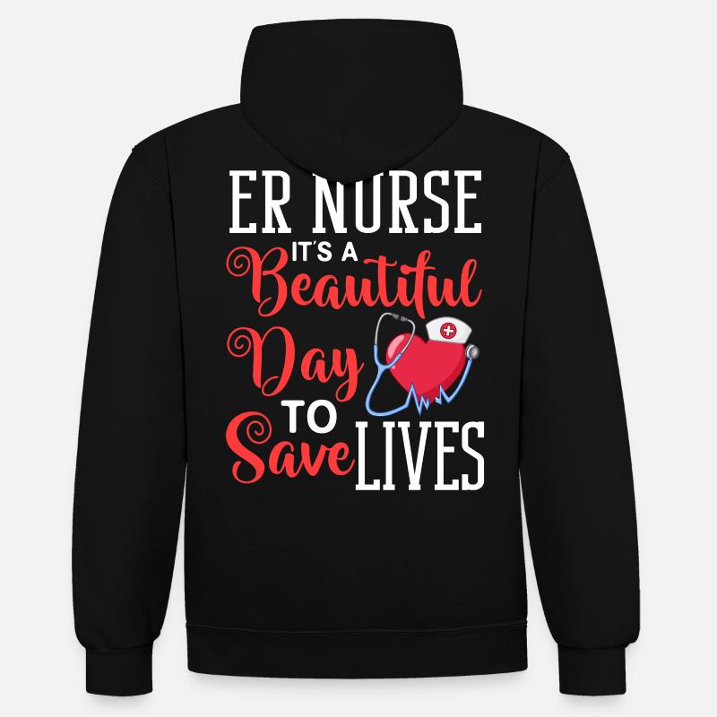 Infirmière d’urgence Premiers soins - Sweat à capuche contrasté - noir/rouge