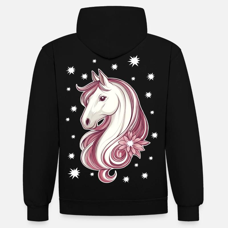 Cheval avec des étoiles - Sweat à capuche contrasté - noir/rouge