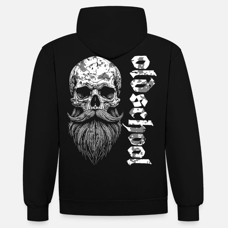 Crâne barbu à l’ancienne - Sweat à capuche contrasté - noir/rouge