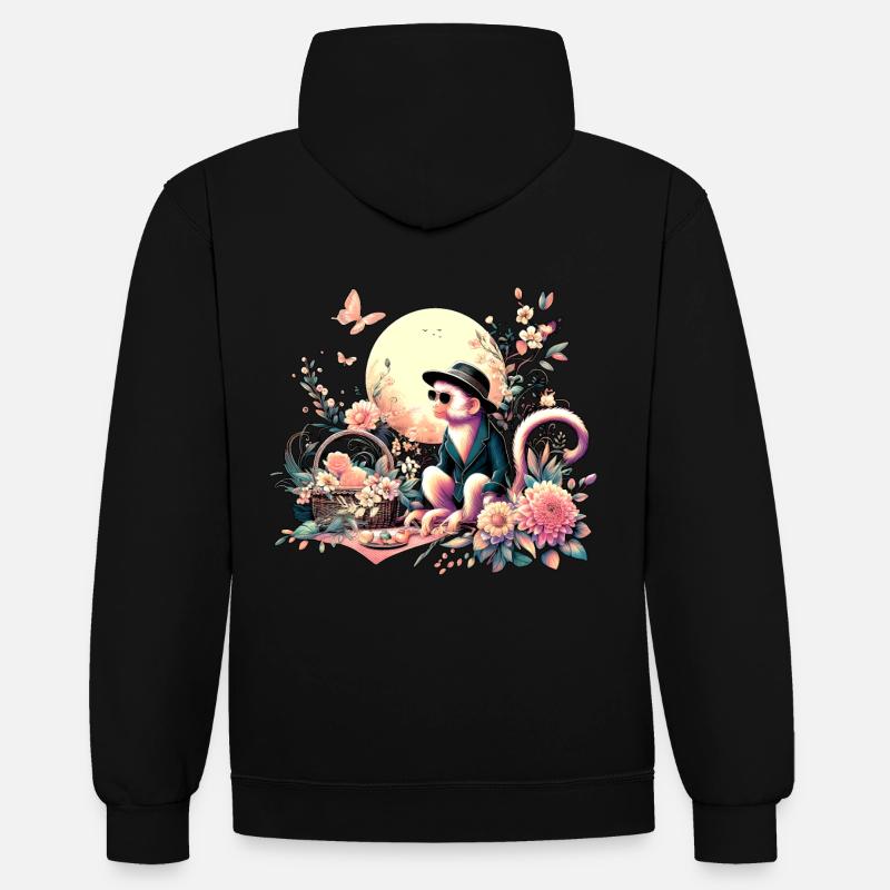 Singe faisant un pique- - Sweat à capuche contrasté - noir/rouge