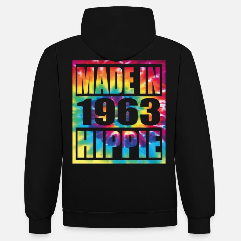 Anniversaire hippie 1963 - Sweat à capuche contrasté - noir/rouge