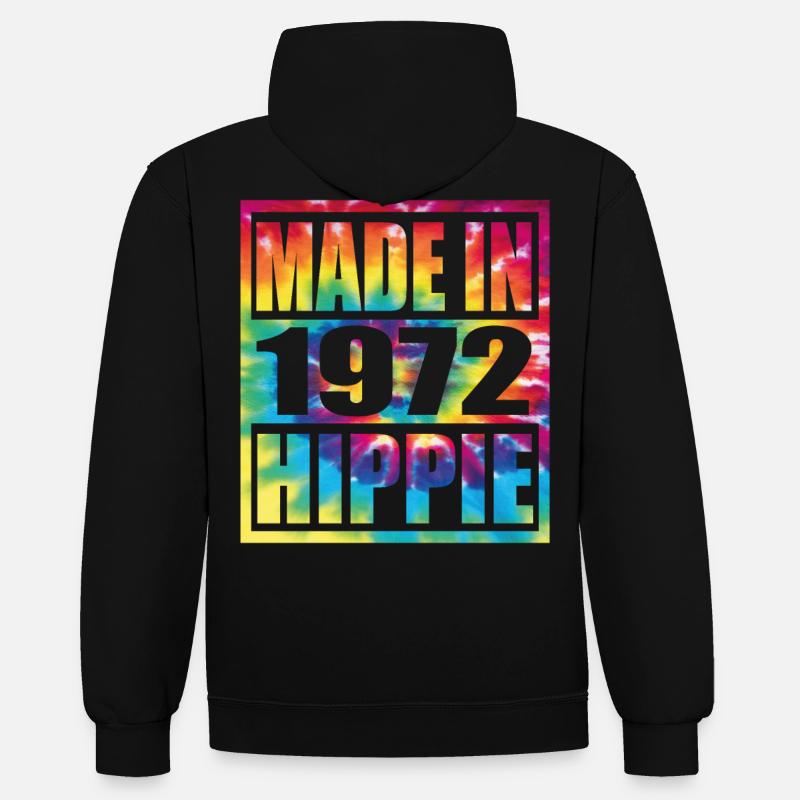 Anniversaire hippie 1972 - Sweat à capuche contrasté - noir/rouge