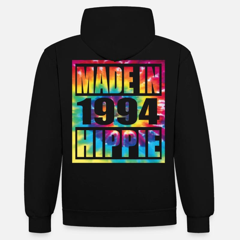 Anniversaire hippie 1994 - Sweat à capuche contrasté - noir/rouge