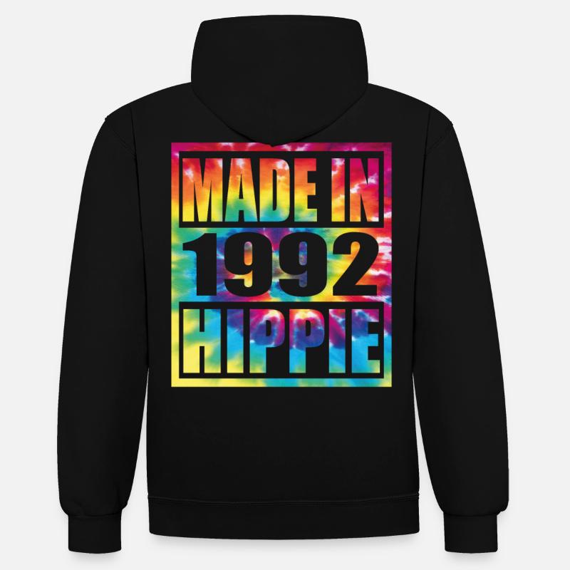 Anniversaire hippie 1992 - Sweat à capuche contrasté - noir/rouge