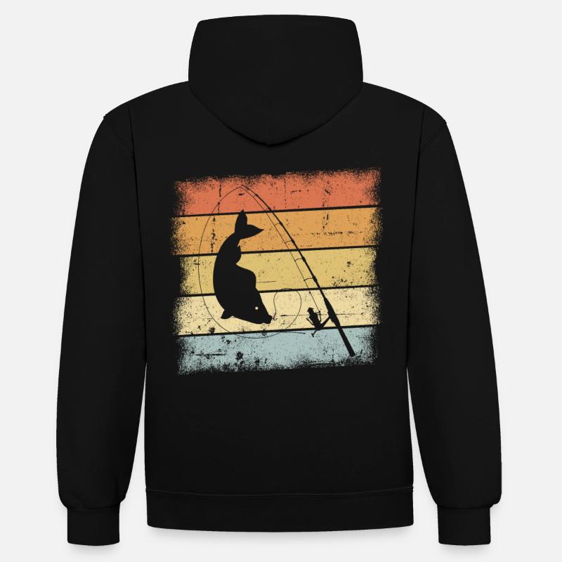Conception rétro de pêche - Sweat à capuche contrasté - noir/rouge