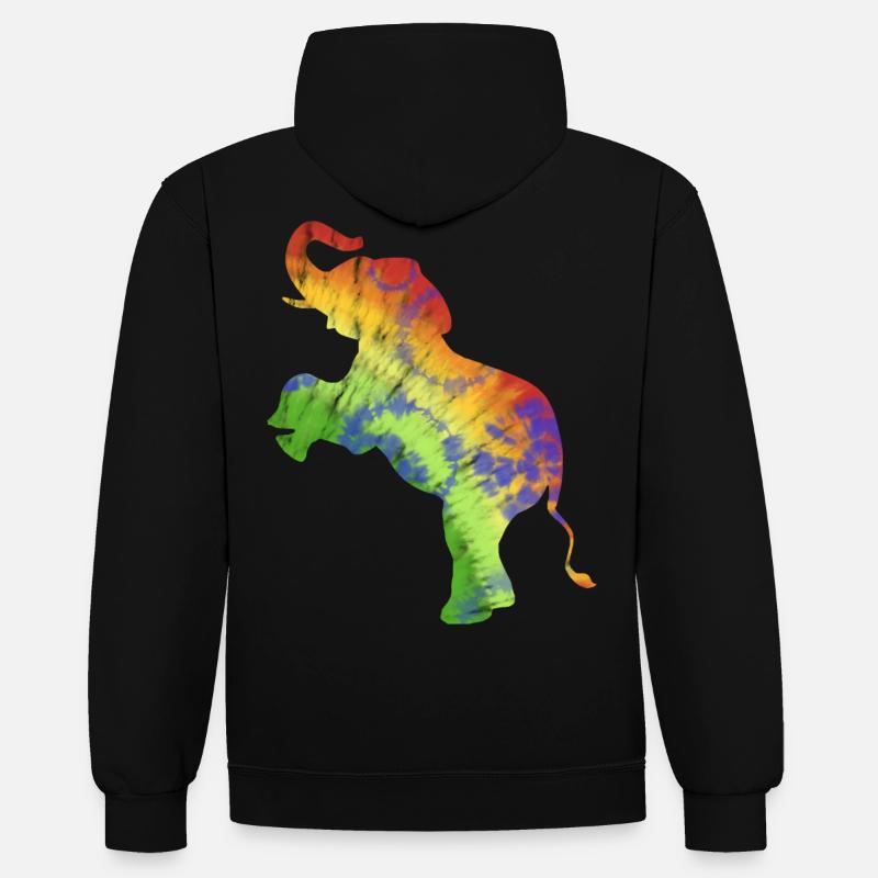 Éléphant Batik arc-en-ciel éléphant - Sweat à capuche contrasté - noir/rouge