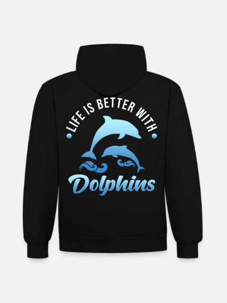 Delfin - Kontrast-Hoodie - Schwarz/Rot