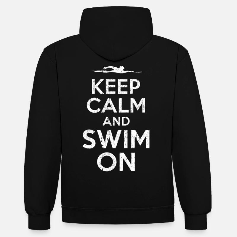 Keep Calm Swim - Kontrast-Hoodie - Schwarz/Rot