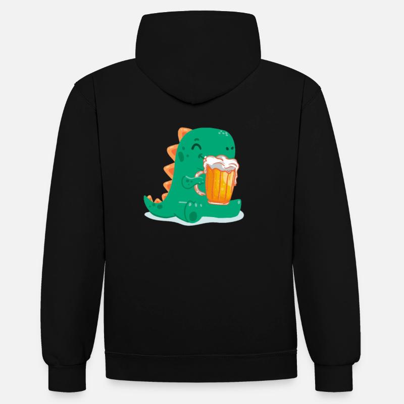 Bière cadeau avec Dino - Sweat à capuche contrasté - noir/rouge