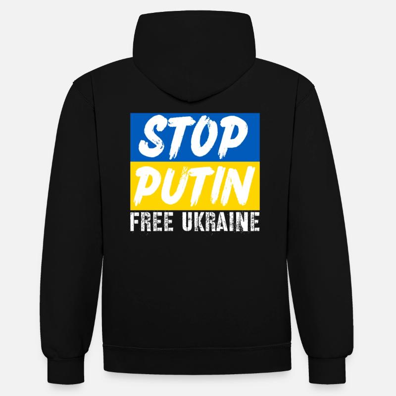 Arrêtez Poutine - Sweat à capuche contrasté - noir/rouge