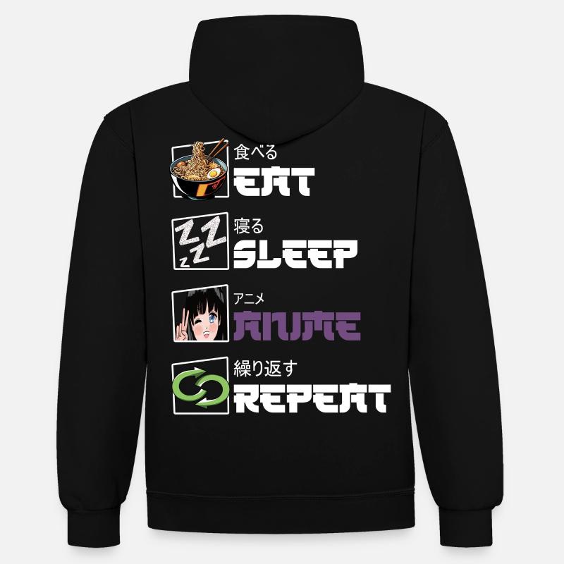 Manger Sommeil Anime Répéter - Sweat à capuche contrasté - noir/rouge