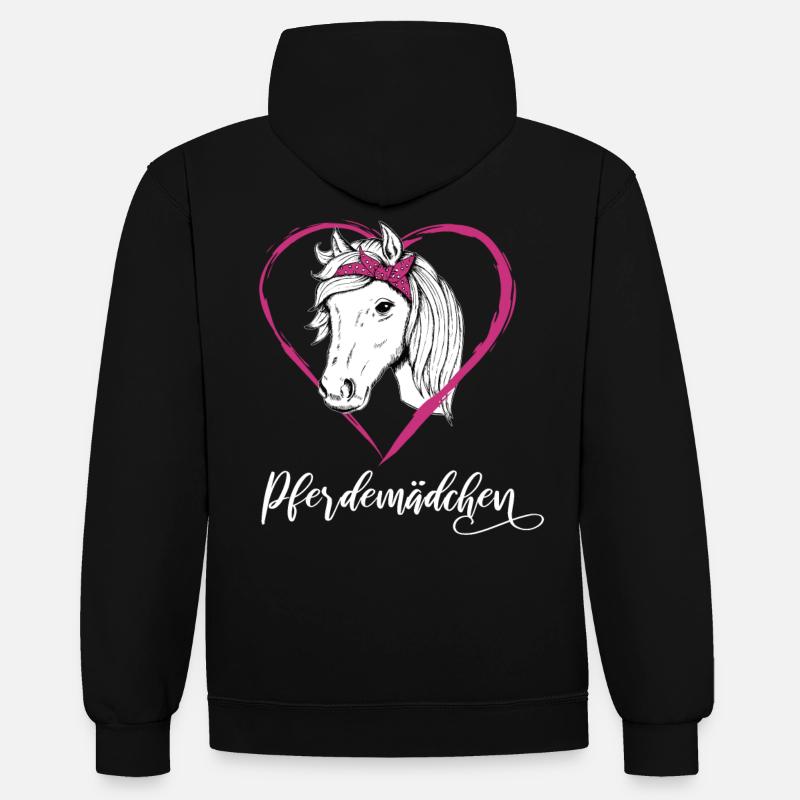 Pferdemädchen Pferde Herz Geschenkidee - Kontrast-Hoodie - Schwarz/Rot