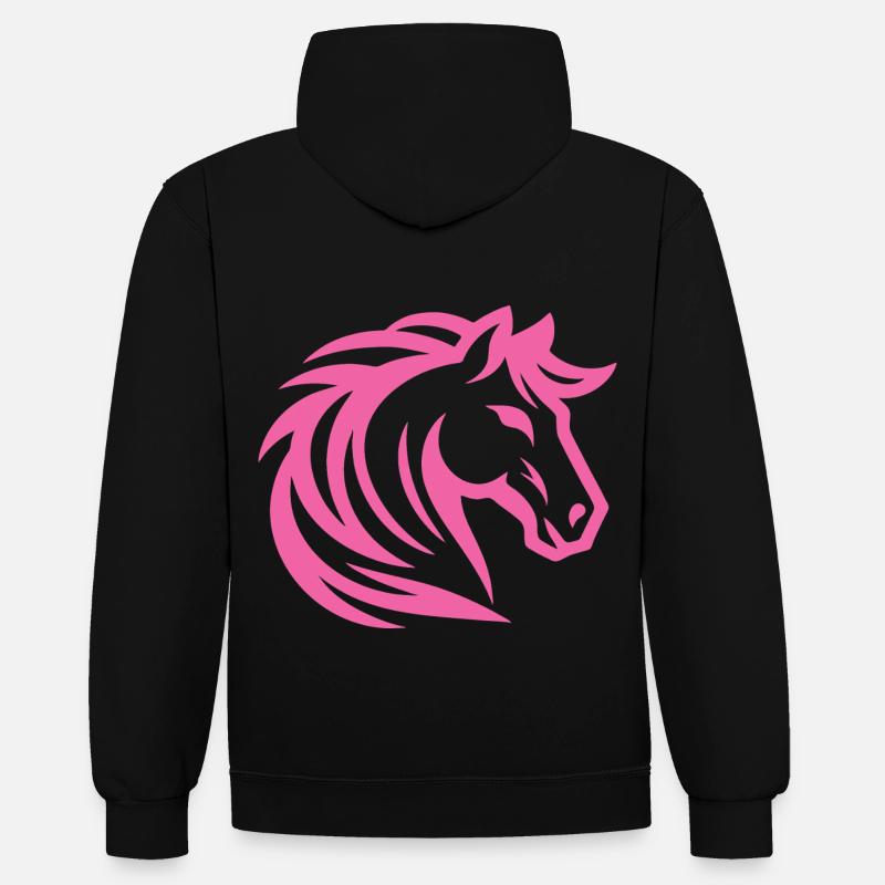 Design cheval rose pour l’équitation - Sweat à capuche contrasté - noir/rouge
