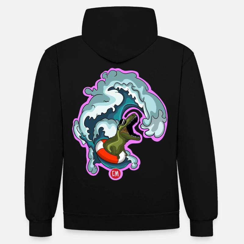 T-rex surf - Sweat à capuche contrasté - noir/rouge