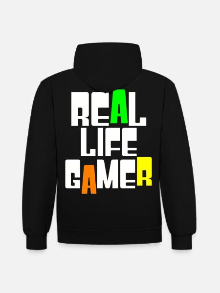 Real Life Gamer - Kontrast-Hoodie - Schwarz/Rot
