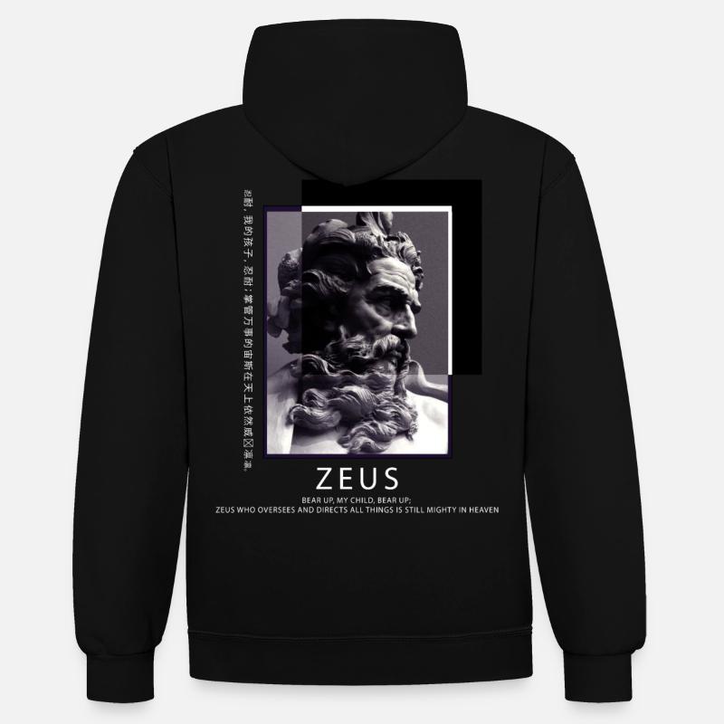 ZEUS - Sweat à capuche contrasté - noir/rouge