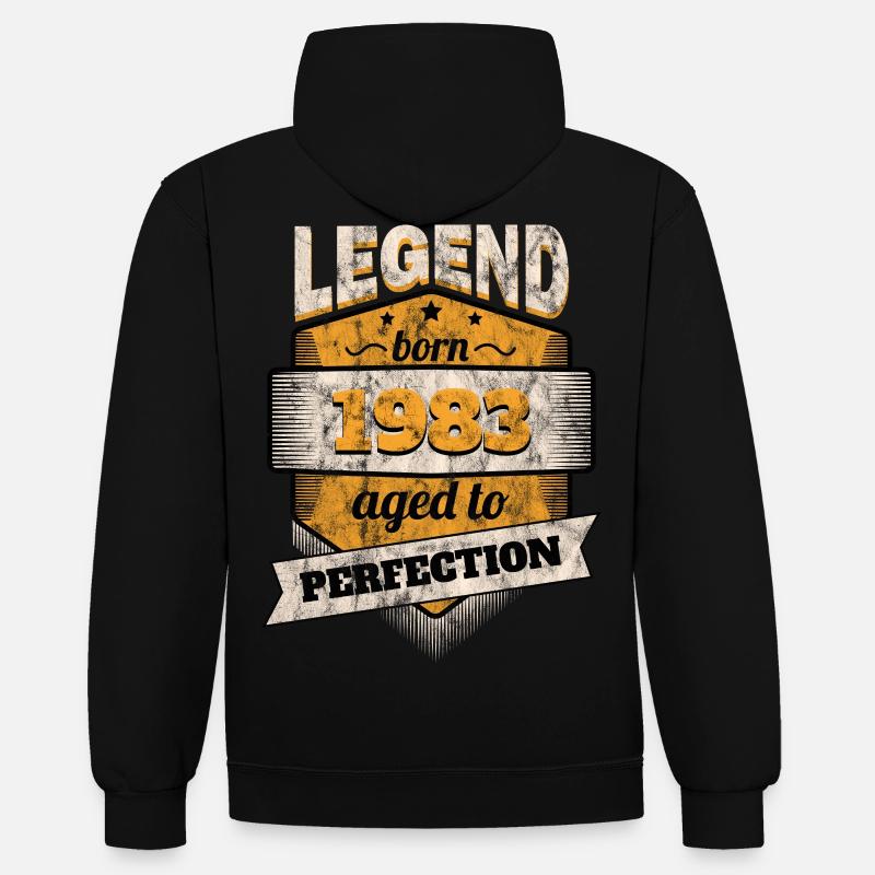 1983 - Sweat à capuche contrasté - noir/rouge