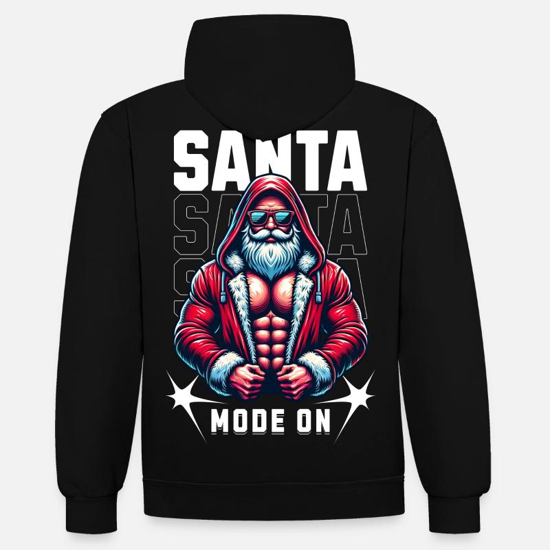 Mode Père Noël activé - Sweat à capuche contrasté - noir/rouge