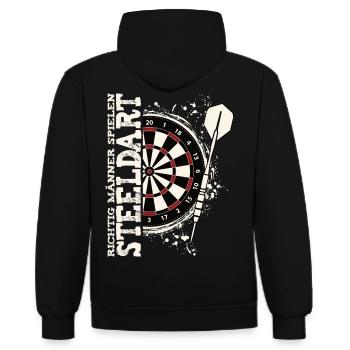 Richtige Männer spielen Steeldart Dart Kneipe Fun - Kontrast-Hoodie - Schwarz/Rot - Hinten - Nico (186cm)