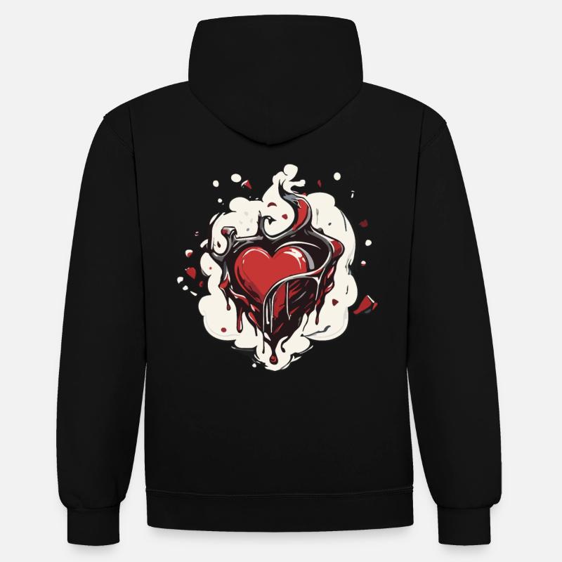 Coeur abstrait - Sweat à capuche contrasté - noir/rouge