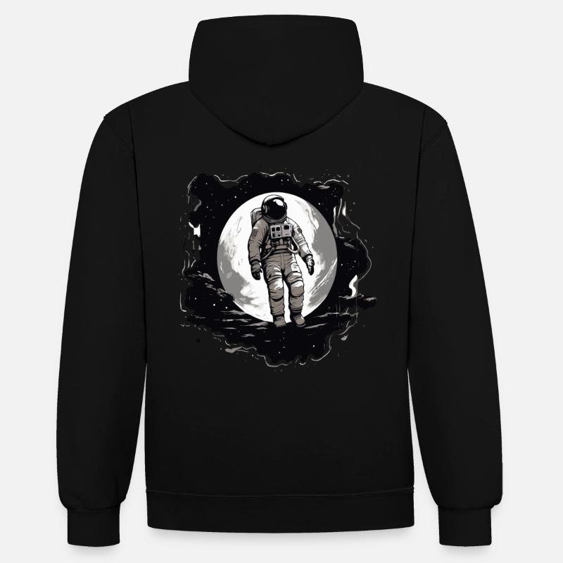 Astronaute devant la lune - Sweat à capuche contrasté - noir/rouge