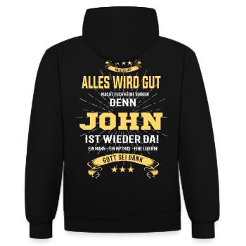 Alles ist gut denn John ist wieder da - Kontrast-Hoodie - Schwarz/Rot - Hinten - Nico (186cm)