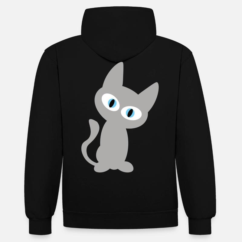 Chat gris ou gueule de bois comme un design de chat cool - Sweat à capuche contrasté - noir/rouge