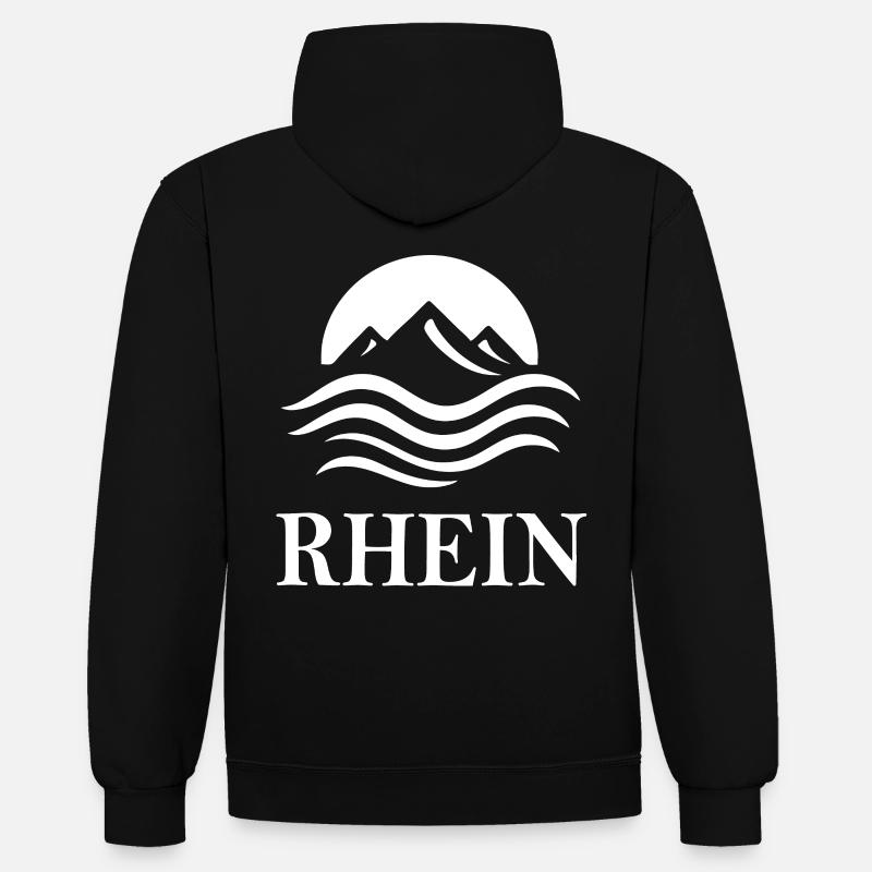 Rhin – Conception fluviale majestueuse - Sweat à capuche contrasté - noir/rouge