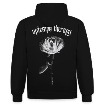Uptempo Therapie – Uptempo Musikkultur Hardcore - Kontrast-Hoodie - Schwarz/Rot - Hinten - Nico (186cm)