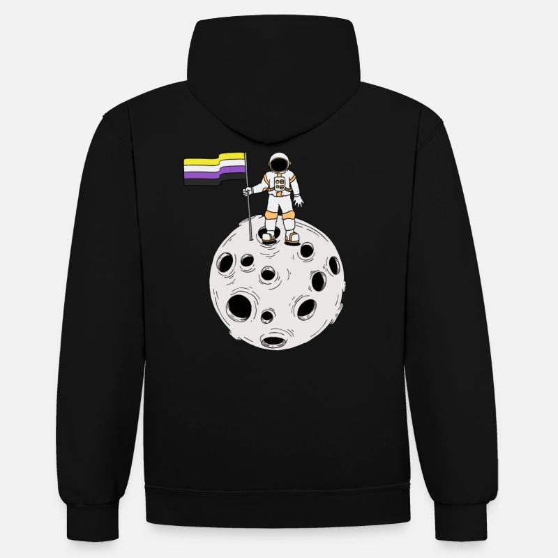 Nonbinary-Astronaut auf dem Mond Nonbinary-Flagge - Kontrast-Hoodie - Schwarz/Rot