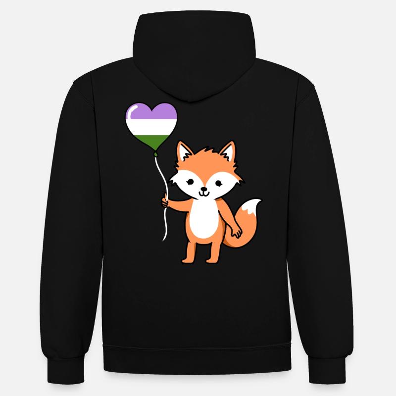 Fox Heart Balloon Genderqueer Pride - Sweat à capuche contrasté - noir/rouge