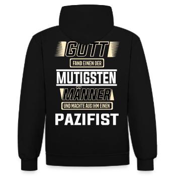 Pazifist, einer der mutigsten Männer der Welt - Kontrast-Hoodie - Schwarz/Rot - Hinten - Nico (186cm)